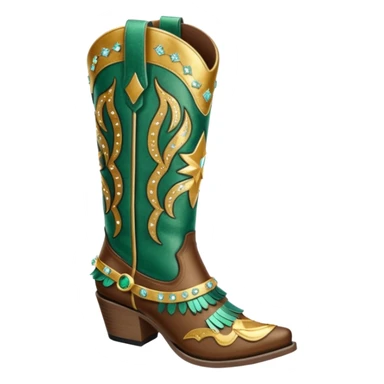 Realistic emerald brown and gold fashion cowgirl boots with sparkly shiny glitter fringe on them. sticker