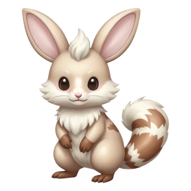 Shiny pastel silvery grey albino Lopunny-Furret-Cinccino-fusion (full body) with brown mask-marking-patterns  sticker