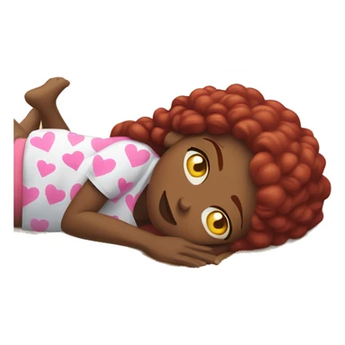 A black woman laying on her back on the beach, looking sick, red hair plats, butter flies around, pink hearts sticker