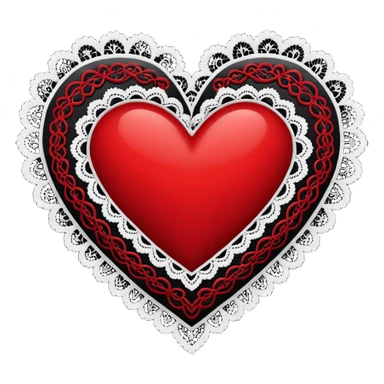 red and black heart with white lace, more black than red sticker