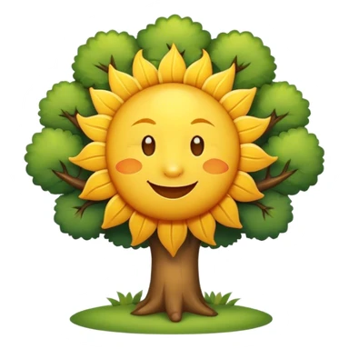 create me a good morning emoji with trees, animals, and a happy sun sticker