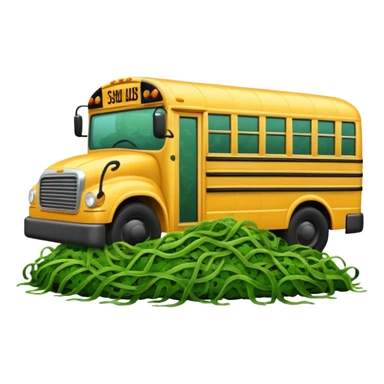 Front view of a School bus covered in seaweed sticker