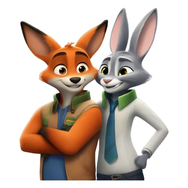 Nick Wilde the orange fox from Zootopia and Judy Hopps the grey bunny from Zootopia hugging each other sticker