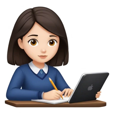 Girl studying and has dark brown hair  sticker