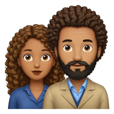 Beso mujer morena rizada cabello largo y hombre blanco con barba negra sticker