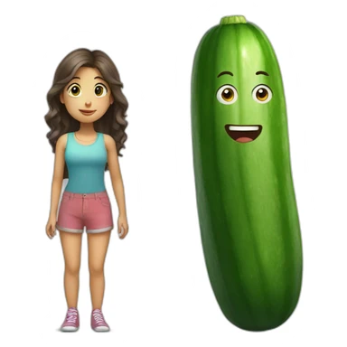 A big cucumber standing next to a girl sticker