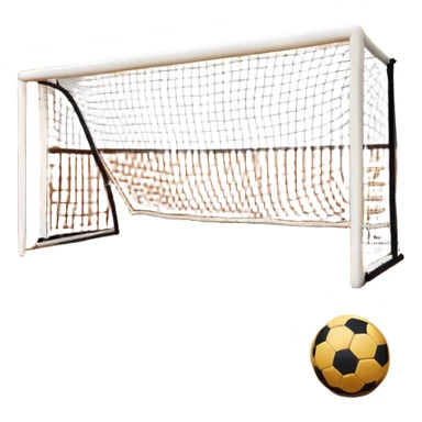 A close-up of footballs and a goal on a covered indoor futsal court with a wooden floor. The scene highlights the details of the balls and goalposts, with the smooth, polished court surface creating a clean and focused atmosphere for the game. sticker