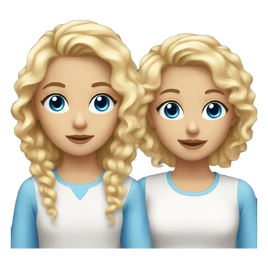 sisters, both blond curly hair, one short hair, one long hair, both blue eye sticker