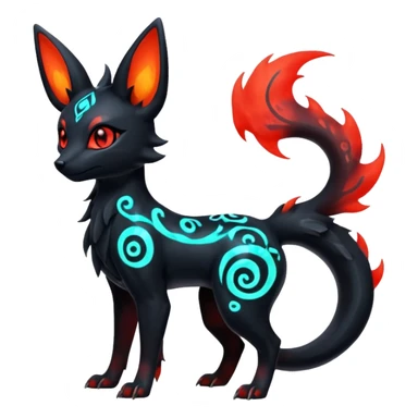 Shiny Fiery Dark Glowing Ethereal Eldritch Cool Edgy Badass Punky Aural Iridescent Fluorescent Bioluminescent Umbreon-Amaura-Salandit-Litten-Flareon-Fakémon-fusion (full body) with intricate pattern markings sticker