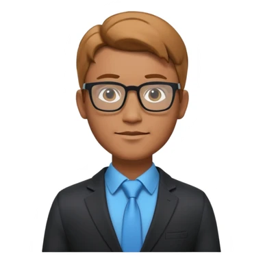 A stylized 3D avatar of a visionary tech CEO, male, wearing glasses and a sleek dark blazer. He has a confident, friendly expression. The lighting is a dramatic gradient of purple and electric blue neon. Rim lighting on the edges of the character. Dark background, cyberpunk minimalist aesthetic. sticker