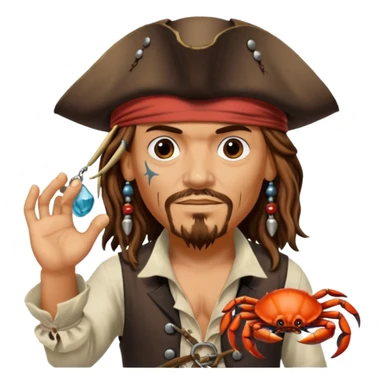 jack sparrow from the film pirates of the caribbean, shooo-ing the stone-crab sticker