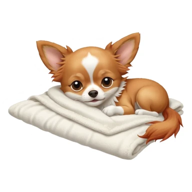 Long haired chihuahua, beige/redhaired with white chest and white socks, sleeping cutely under blanket sticker