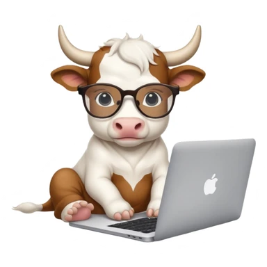 baby white bull in fancy glasses sitting in front of a macbook, working  sticker