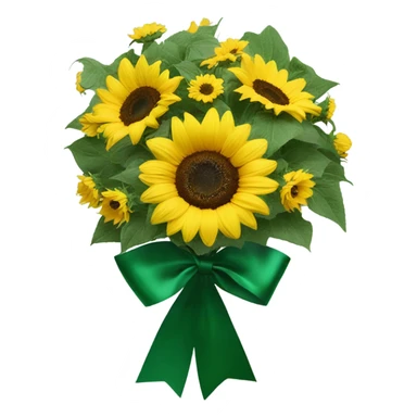A sunflower ￼bouquet with emerald green bow ￼ sticker