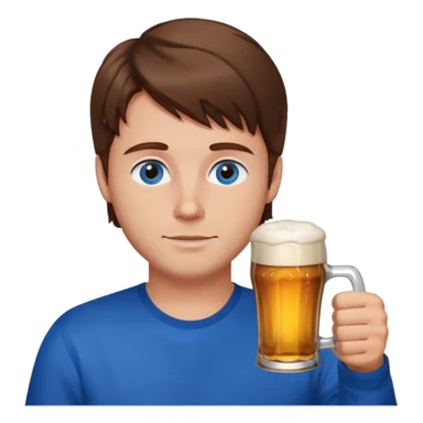 A guy with brown haies and blue eyes  that drinks a beer sticker