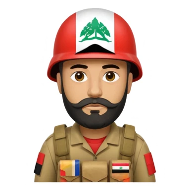 A tired, swarthy Iraqi soldier with a beard, an Iraqi flag on his helmet, a sad expression and bags under his eyes sticker