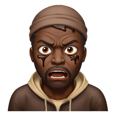 angry homeless black guy with chocolate icing on his face sticker