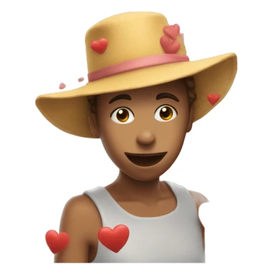 Kissy face with hearts flying around and a hat sticker