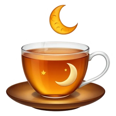 A cup of tea with a moon in the tea sticker