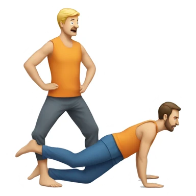 man standing facing another man who is in downward dog yoga position sticker