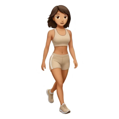 Brunette walking in scenic route in beige gym wear sticker