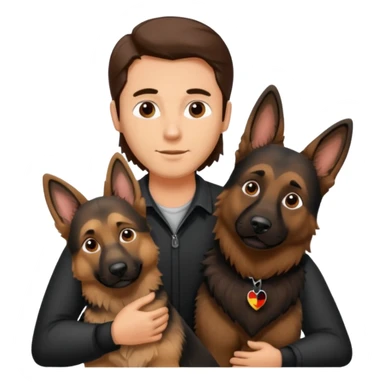 Homem de cabelo castanho comprifo abraçando um cachorro pastor alemão  sticker