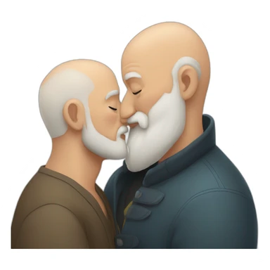 older buzz cut European white bearded  man kissing bald black older  bearded  man sticker