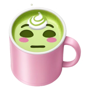 Matcha latte drink on a pink cup written on the cup Mayar sticker