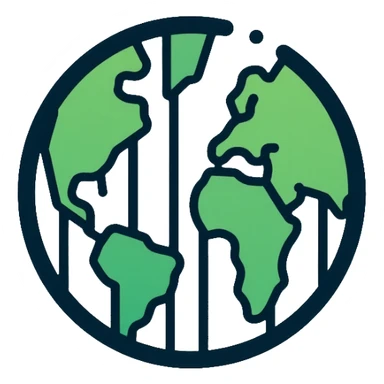 Minimalist circular logo with a stylized barcode morphing into a globe, representing ethical consumer choices and transparency. Clean greens and blues with neutral tones. Professional tech-forward design. sticker