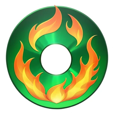 A minimalist CD disc with a subtle fire design, green flames sticker