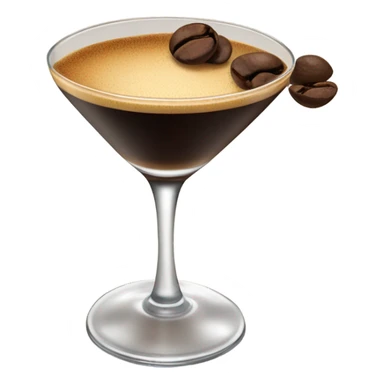 espresso martini in coupe glass with 3 beans sticker