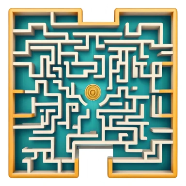 An icon showing an overhead view of a maze with doors on each side, leading to the finish line. The maze should be intricate, symbolizing the challenge of indoor and city-based escape rooms. The design conveys the thrill of navigating through twists and turns. transparent background sticker