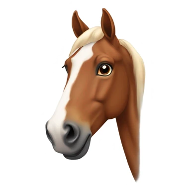 A chestnut horse with a white long marking down its forehead to its nose sticker