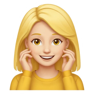 yellow face tucking her hairs behind her ear in flattery cuz a guy said she’s cute sticker