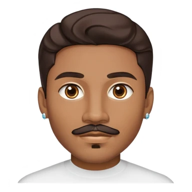 Young man with medium brown skin, mixed-race ethnicity, long wavy dark brown hair with an EXTREMELY PRECISE CENTER PART exactly aligned with the middle of the face, hair parted perfectly symmetrically on both sides, mustache separated from goatee, medium brown eyes, small diamond stud earrings, head only sticker