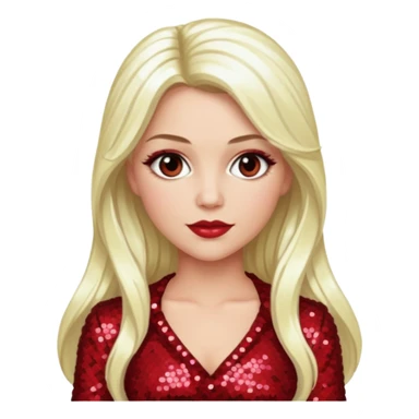 Tiffany Valentine with long platinum blonde hair, dark red sequin outfit sticker