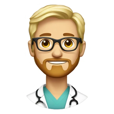 Blond male doctor and artist with round tortoiseshell glasses and short blond beard profile pic sticker