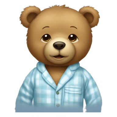 Light brown teddy bear with a light blue pyjamas sticker
