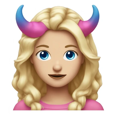 blonde girl with blue eyes and pink demon horns sticker