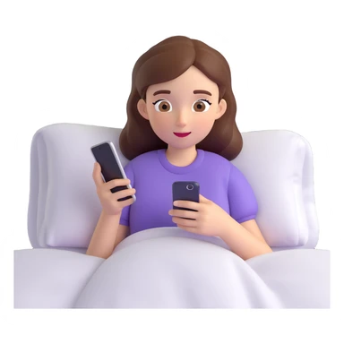 Girl lying in bed, wanting to sleep but not wanting to, staying up late playing with her phone sticker
