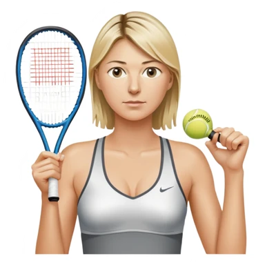 Maria Sharapova, chest high, holding a racket sticker