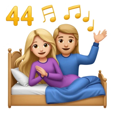 Girl in bed on her 4 and guy dancing emoji behind her  sticker