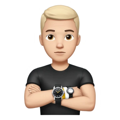 man wearing a black strap watch on his wrist portrait, head and shoulders only, wrist clearly visible, black leather strap watch worn on arm, confident expression, 3D cartoon, mobile game icon style, clean background, no text, no watermark
 sticker