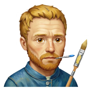 an gogh paints on a canvas. band-aid on the ear sticker