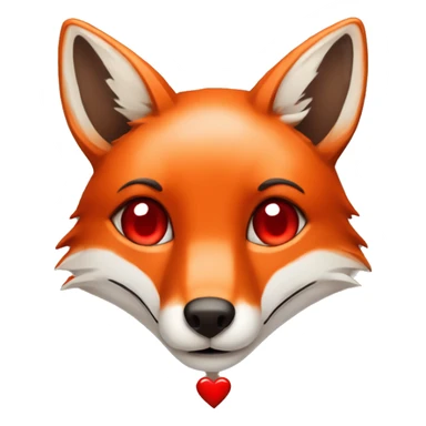 deep lush red fox face with tiny red heart instead of eyes sticker