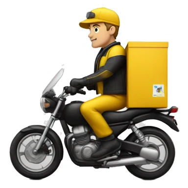 Delivery man in a motorcylce with colors yellow and black sticker