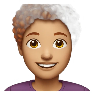 A 50-year-old woman with red curly short hair smiles sticker