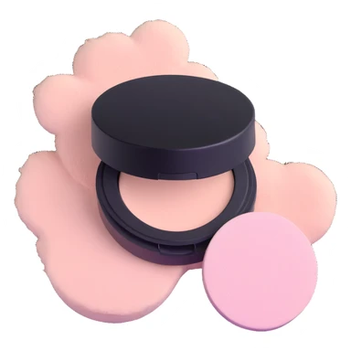 fluffy powder puff with loose makeup powder sticker