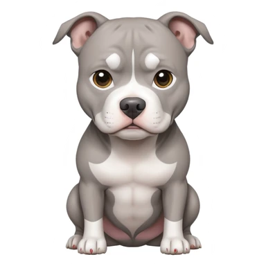 a grey pit bull with a white tummy sticker