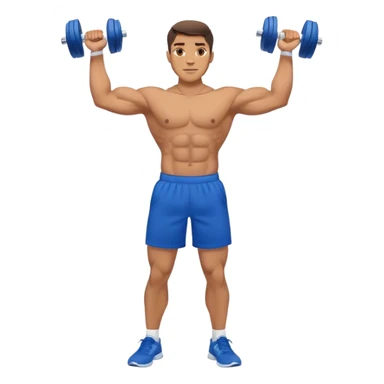 man with blue shorts doing side-lateral raise (T pose) with light dumbbells sticker